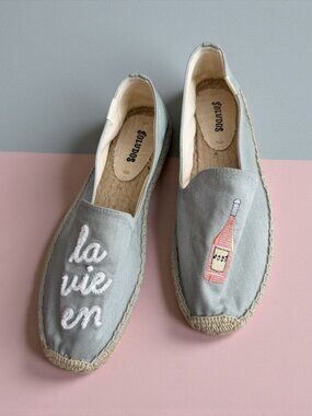 SOLUDOS La Vie En Rose Pink Wine Espadrilles Flats Size 9